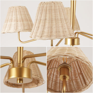 Libby 30" 5-Light Modern Coastal Sleek Woven Rattan/Iron LED Chandelier